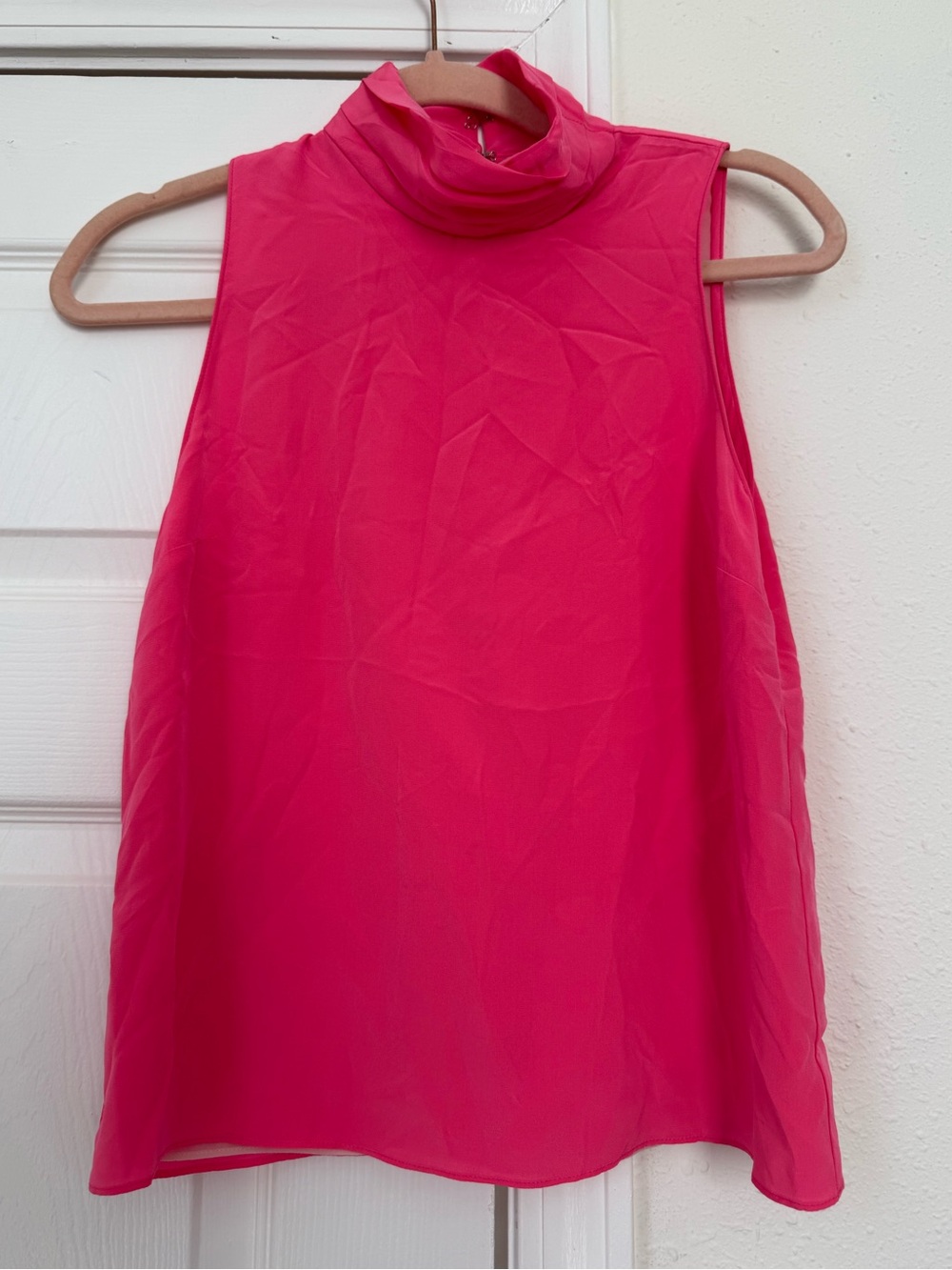 Amanda Uprichard hot pink 100% silk sleeveless blouse mock neck XS
